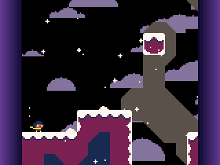 Celeste 2 with Lani above a purple chasm and a floating grapple point